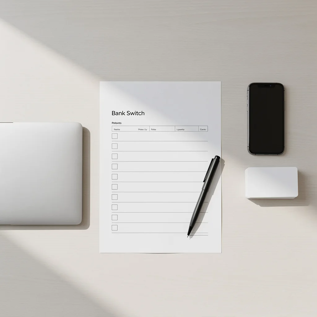 Checklist for switching banks showing steps to transfer direct deposit and update autopay before closing old account