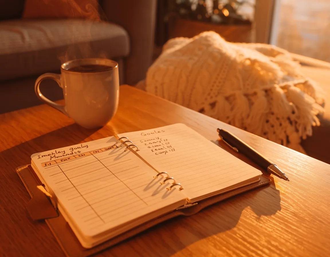Notebook with side hustle income tracking and monthly goal chart