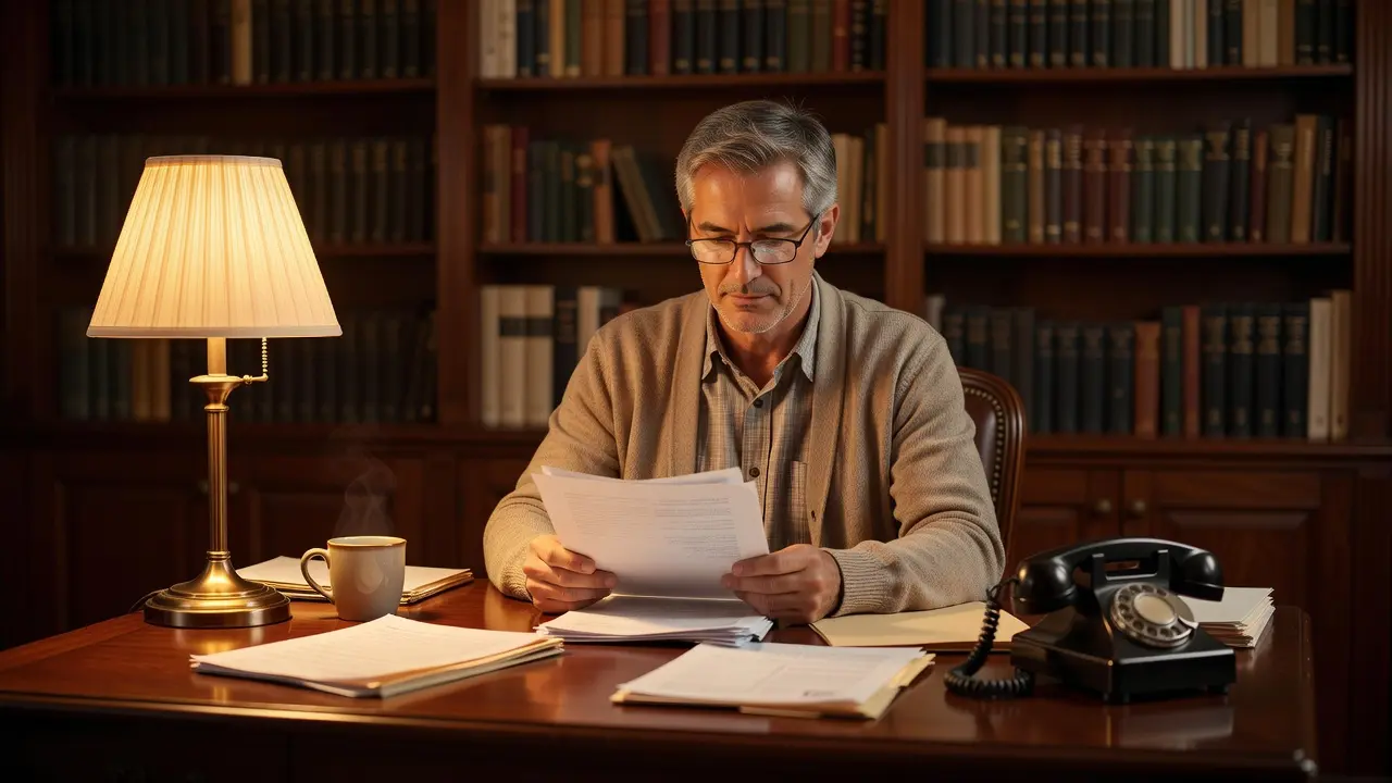 A person calmly reviewing paperwork at a desk with a phone, representing handling debt collectors using FDCPA rights
