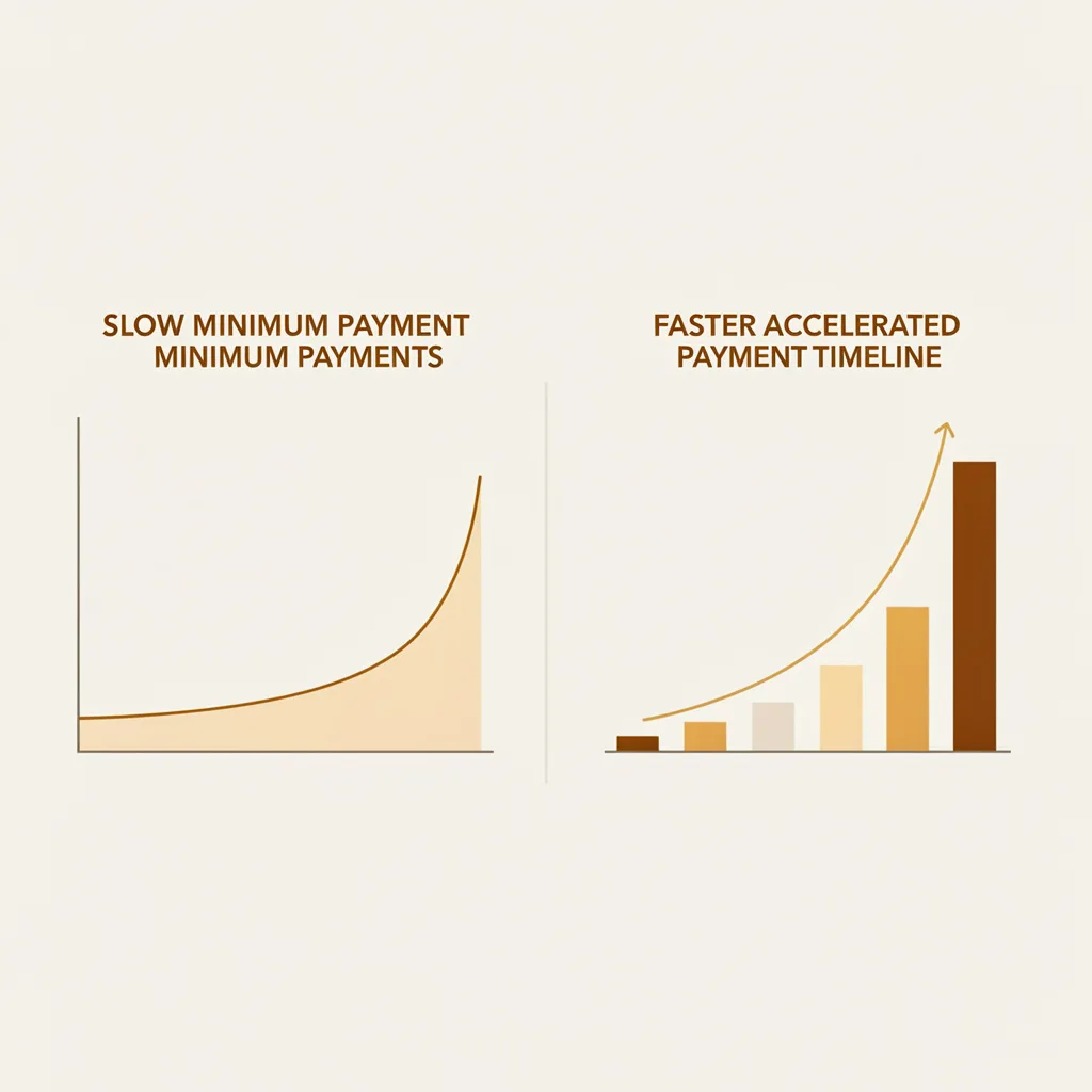 Chart showing minimum payment timeline versus accelerated payment timeline for 6000 dollar credit card debt