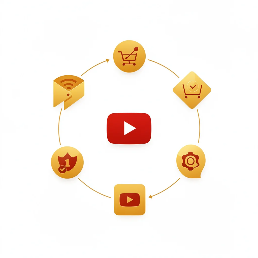 Diagram showing seven YouTube income streams from ad revenue and sponsorships to affiliate marketing memberships and digital products