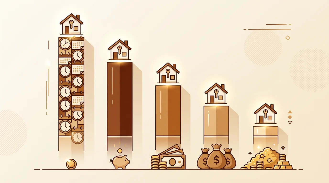Chart showing how long it takes to save for a house down payment at different monthly savings rates and target amounts